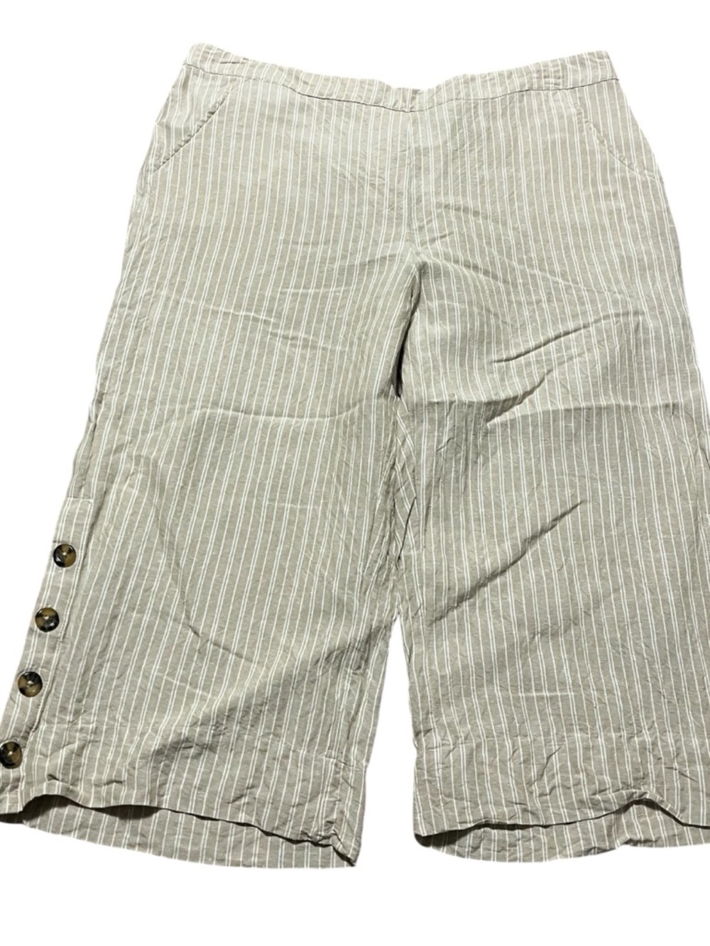 Zac & Rachel Tan Pinstripe Wide-Leg Pants Linen Blend Button Detail Size XL Boho